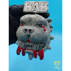 Colgante de Bulldog Agresivo BAB con Piedras, Joyería Hip Hop Urbana, Colgante de Bulldog BAB con Piedras, Joyería Plateada - Product Image 2