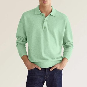 Polos de Golf de Manga Larga con Logotipo Personalizado OEM para Hombre, Casuales de Otoño, Cuello Camisero, Tejido de Punto de Mezcla de Algodón/Poliéster de 220 GSM - Product Image 2