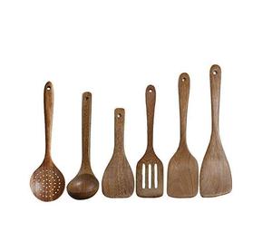 Ensemble de cuillères en bois naturel de qualité supérieure avec spatule de cuisine, louche, spatule à retourner et cuillère à mélanger pour la cuisine - Product Image 1