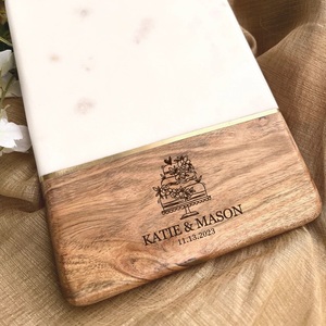 Tabla de Quesos de Mármol y Madera de Acacia de Primera Calidad con Cuchillos para Queso de Acero Inoxidable Dorado, Juego de Servicio de Charcutería Premium - Product Image 5