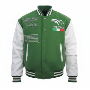 Chaqueta universitaria personalizada de alta calidad con mangas de cuero, cuerpo de lana, logotipo bordado en la parte delantera y trasera. - Product Image 4