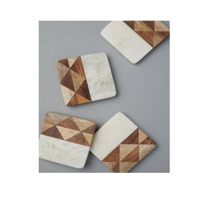 Ensemble de 4 sous-verres en bois et marbre à chevrons modernes pour café, boisson, thé, dessous de verre pour table Dinig pour décoration intérieure moderne - Product Image 1
