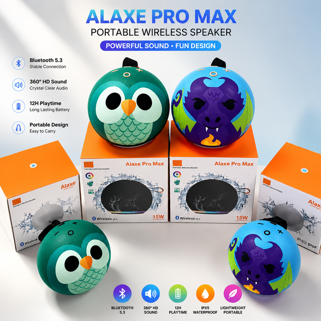 Alaxe Cute Owl Portable Speaker Powerful Sound RGB Light Mini Wireless Speaker with Carry Rope Desktop Outdoor Music Player