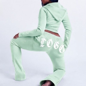 <b>Women</b> 2 Piece Hooded Sweatshirt Set <b>Green</b> Letter Print Casual Long Sleeve Full Length Knitted <b>Fleece</b> Thermal - Product Image 1