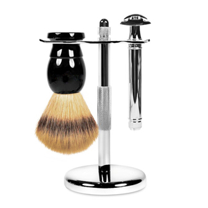 LEO BEAUTY PRO Eco-Friendly Metal Cut Throat Razor Pure Badger Shaving <b>Brush</b> and Bamboo Shaving Stand - Product Image 2