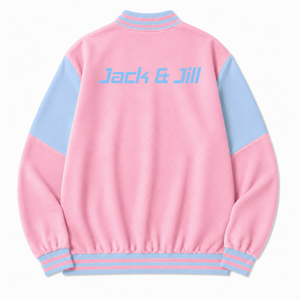 Chaqueta cortavientos personalizada Jack & Jill of America con logo bordado en azul claro y rosa, estilo casual unisex con forro de poliéster. - Product Image 3