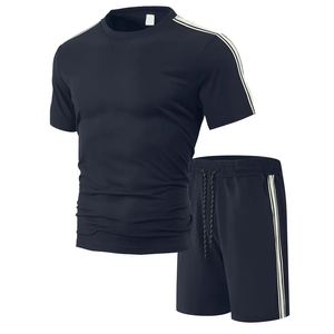 Conjunto Deportivo Informal Transpirable de Verano para Gimnasio, Correr, Trotar, Camiseta de Compresión para Hombre, Pantalones Cortos de Punto de Secado Rápido para Entrenamiento - Product Image 1