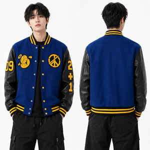 Blouson universitaire vintage pour homme OEM, personnalisé avec logo brodé et design patchwork sur le devant, idéal pour l'hiver - Product Image 6