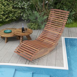 Silla Mecedora de Madera de Acacia con Respaldo Alto y Asiento de Listones Anchos para Uso en Jardín Exterior - Product Image 1