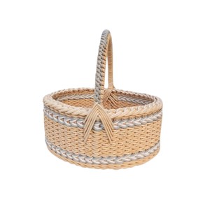 Rattan <b>basket</b> picnic elegant handcrafted natural <b>plant</b> fiber weaving handle beaded storage <b>basket</b> <b>for</b> park outing beach travel - Product Image 3