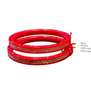 Authentic 22K Solid Gold Red Pola <b>Bangle</b> <b>Set</b> Traditional Indian Bridal Coral <b>Bangles</b> for Women Handcrafted Gold Inlay Jewelry - Product Image 2
