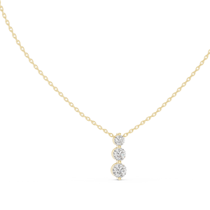 Collier pendentif vertical élégant à trois diamants en or jaune 10K avec diamant brillant de laboratoire de 1,11 ct, minimaliste, pour fiançailles - Product Image 1