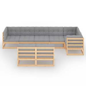 Ensemble de salon de jardin en bois naturel avec coussins gris - Product Image 3