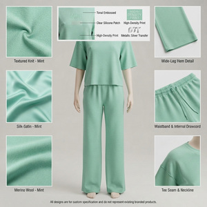 Ensemble de salon 2 pièces vert menthe pour femme, manches courtes, col classique, taille élastique, satin écologique, tenue décontractée, saison hiver - Product Image 5