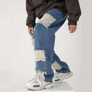 กางเกงยีนส์ผู้ชายสไตล์ลำลอง แต่งผ้าแบบแพทช์เวิร์ค ดีไซน์ทันสมัย สตรีทแฟชั่น ใช้งานได้หลากหลาย ผลิตจากผ้าฝ้าย 100% ระบายอากาศได้ดี เป็นมิตรต่อสิ่งแวดล้อม ยืดหยุ่นได้ สวมใส่สบาย - Product Image 6