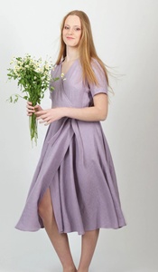 Nouvelle arrivée, robe midi en coton, col en V, manches courtes, silhouette en A, écologique, robe romantique pour la mère de la mariée, pour femmes - Product Image 3