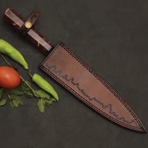 Couteau de chef personnalisé fait main Jexmoo en acier carbone avec lame de 8 pouces, manche élégant, étui en cuir - Cadeau pour chef - Product Image 2