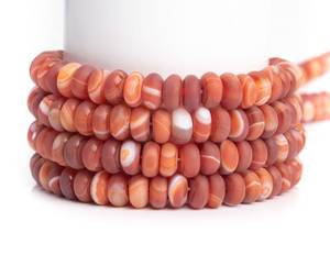 ลูกปัดอาเกตสีส้มแดงเข้มลายเส้นแบบด้าน เกรดเกรดพรีเมียม รูปทรงรอนเดลล์ สำหรับทำเครื่องประดับ DIY สร้อยข้อมือ สร้อยคอ - Product Image 1