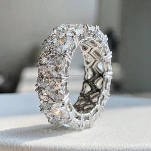 Bague empilable en argent sterling avec moissanite taille cœur et diamants double face, pour fiançailles, mariage, anniversaire, cadeau pour homme - Product Image 2