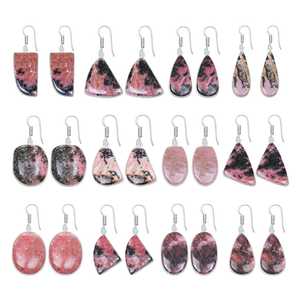 Elegantes Pendientes Clásicos Plateados en Forma de Luna con Rodonita Natural, Aros para Compromiso, Boda, Fiesta, Regalo para Mujer, Joyería - Product Image 1