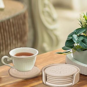 <b>Set</b> of 6 PU Leather Drink <b>Coasters</b> with Holder Heat Resistant Table Protection for Coffee Tea Wine Home Office - Product Image 5