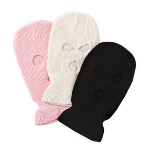 หมวกไหมพรมถักแบบมีรูสำหรับ2025หมวกบีนนี่หมวกหน้ากากถัก3รูดีไซน์ตามสั่ง - Product Image 1