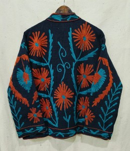Chaqueta de punto Suzani con cuello alto y bordado floral, manga larga, transpirable, cortavientos, abrigo de invierno para mujer, naranja, azul, azul marino - Product Image 3