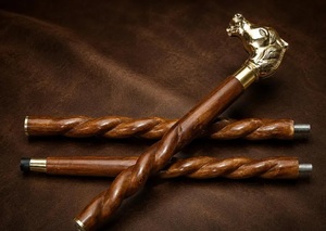 Canne de marche en bois de luxe avec poignée en laiton en forme de tête de cheval, artisanale, décoration d'intérieur, 36 pouces - Product Image 3