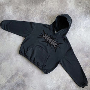 Sudadera con Capucha Negra Unisex Personalizada, Estilo Urbano, con Gráficos Góticos, de Algodón y Felpa, Casual, Talla Grande - Product Image 4