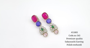Pendientes colgantes 11805Dangle con baño de Mehandi, circonita cúbica, piedras preciosas coloridas, diseño floral, pendientes colgantes de lujo para bodas. - Product Image 6