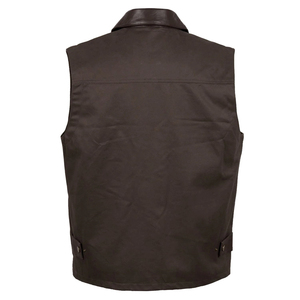 Gilet sans manches en toile marron foncé pour hommes, avec col rabattu et plusieurs poches, vêtements d'extérieur décontractés pour l'automne, coupe régulière - Product Image 2