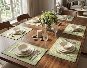 Ensemble de 6 sets de table carrés en coton lavable, faits main, à imprimé floral vert, pour table à manger, vente en gros de linge de table - Product Image 5
