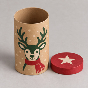 Christmas Paper Tube Gift <b>Box</b> <b>Round</b> Paperboard Packaging Cylinder with Lid for Dessert Craft Candle - Product Image 2