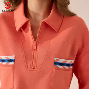 Womens Two-Piece Solid Lounge Set Long Sleeve Half-Zip Top Wide-Leg <b>Pants</b> Side Pockets Soft Comfortable Breathable - Product Image 3