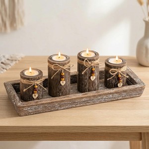 Porte-bougies en bois de manguier faits à la main, vente en gros |   Artisanat en bois indien rustique - Product Image 4