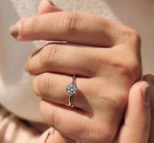 Modern round bezel solitaire <b>diamond</b> <b>ring</b> with sleek minimalist setting luxury bridal engagement anniversary fine jewelry design - Product Image 2