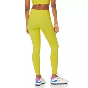 Leggings de yoga taille haute, longueur intégrale, couleur unie, sans couture, taille élastique, en Spandex et Nylon, pour le fitness, jaune - Product Image 6