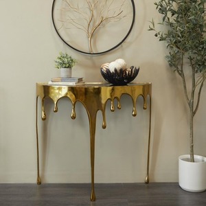 Modern Coffee <b>Table</b> With Drip Design <b>Mirrored</b> Glass Top Contemporary Living Room Furniture 36.25x32.25 Inches - Product Image 5