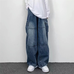 SPORTS CODE Jeans de mezclilla para hombre, personalizados al por mayor, estilo streetwear, con lavado ácido, corte recto, tipo cargo, multibolsillos, desgastados, de ajuste regular y transpirables - Product Image 5