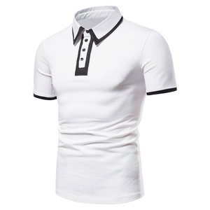Polo à manches courtes blanc pour homme avec bordure noire, boutons, décontracté, en coton tricoté - Product Image 1