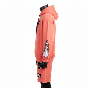 Conjunto de Sudadera con Capucha y Pantalones Cortos de Felpa Coral para Hombre, Mezcla de Algodón Premium, Estampado de Llamas, Logotipo Personalizado, Ropa Urbana - Product Image 3