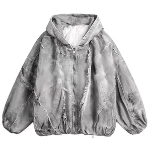 Sudaderas con Capucha para Hombre de Alta Calidad, Estilo Desgastado, con Apliques Bordados, 500gsm, Talla Grande, Lavado Ácido, Felpa Francesa, con Cierre - Product Image 4