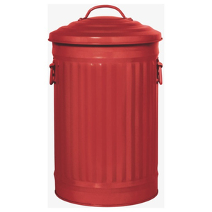 Cubo de basura clásico de acero galvanizado rojo con tapa y asas, contenedor grande para residuos de interior/exterior para jardín, cocina, oficina. - Product Image 1