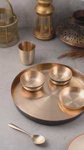 Premium Quality Classic Eco-Friendly Copper Thali Set Glass Cups Spoon Customized Water <b>Bottle</b> <b>Cleaning</b> <b>Brush</b> Home Outdoor - Product Image 5