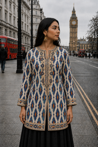 Women's Winter <b>Jacket</b> with Hand Embroidered Suzani Design <b>White</b> Fabric Bridesmaid Gift or Women's Clothing OEM ODM Bulk Sale - Product Image 3