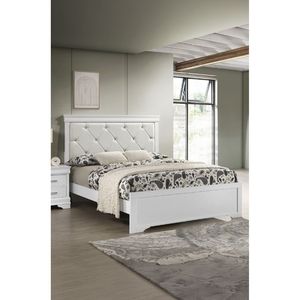 Cama Juvenil Moderna de Panel Tamaño Twin, Acabado Blanco, 1 Pieza, Cabecera Tapizada con Botones de Cristal y Textura Acolchada, Muebles de Madera para Dormitorio - Product Image 2