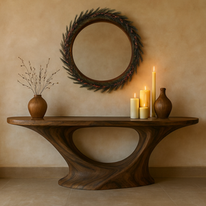 Table console en bois massif moderne artisanale pour salle à manger, entrée, meubles de maison naturels incurvés, durable pour salon, utilisation en hôtel - Product Image 1