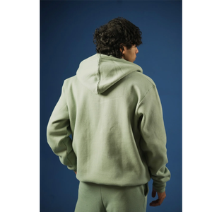 Custom Logo Heavyweight Cotton Fleece Full Zip-Up <b>Hoodie</b> <b>Men</b> Solid Olive Green Casual Streetwear Sweatshirt Outerwear - Product Image 4