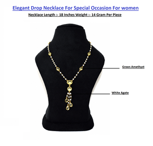 Elegant 18K Gold Plated <b>Brass</b> Bohemian Drop <b>Necklace</b> with Beads Natural Stones for Women's Party Shopping Hinduism - Product Image 2