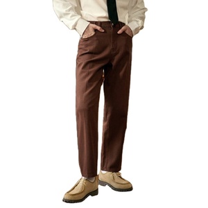 Jeans de Mezclilla para Hombre, Corte Regular, Cintura Alta, Color Marrón, Ecológicos, Transpirables, Lavados, Estilo Vintage, 100% Algodón, para Verano e Invierno - Product Image 1